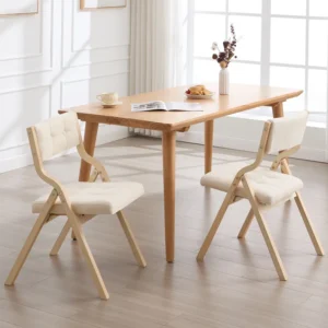 Elegantly Designed Foldable Chair With Solid Wood Frame And Button-Tufted Upholstered Backrest And Seat (Set of 2)