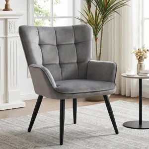 Modern Mid Century Accent Chair with Backrest & Metal Legs, Wingback Barrel Chair for Living Room Bedroom Home Office Vanity Room