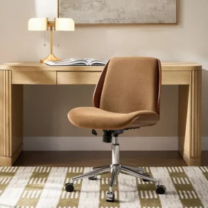 Oswina Ember Mid-century Modern Fabric Tilting Task Chair with Bentwood Back